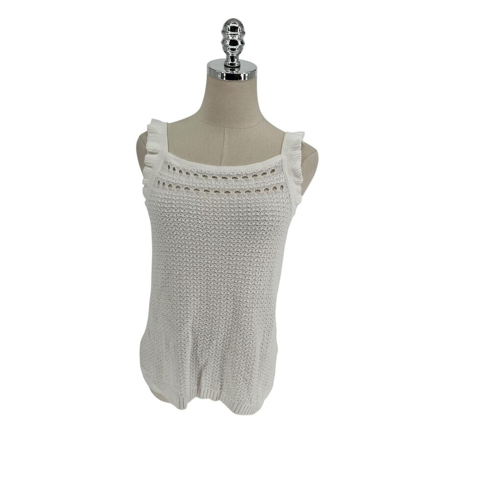 J.Crew Tank Top Women's Size Small White Pointelle Ruffle Knit Cottagecore AO605